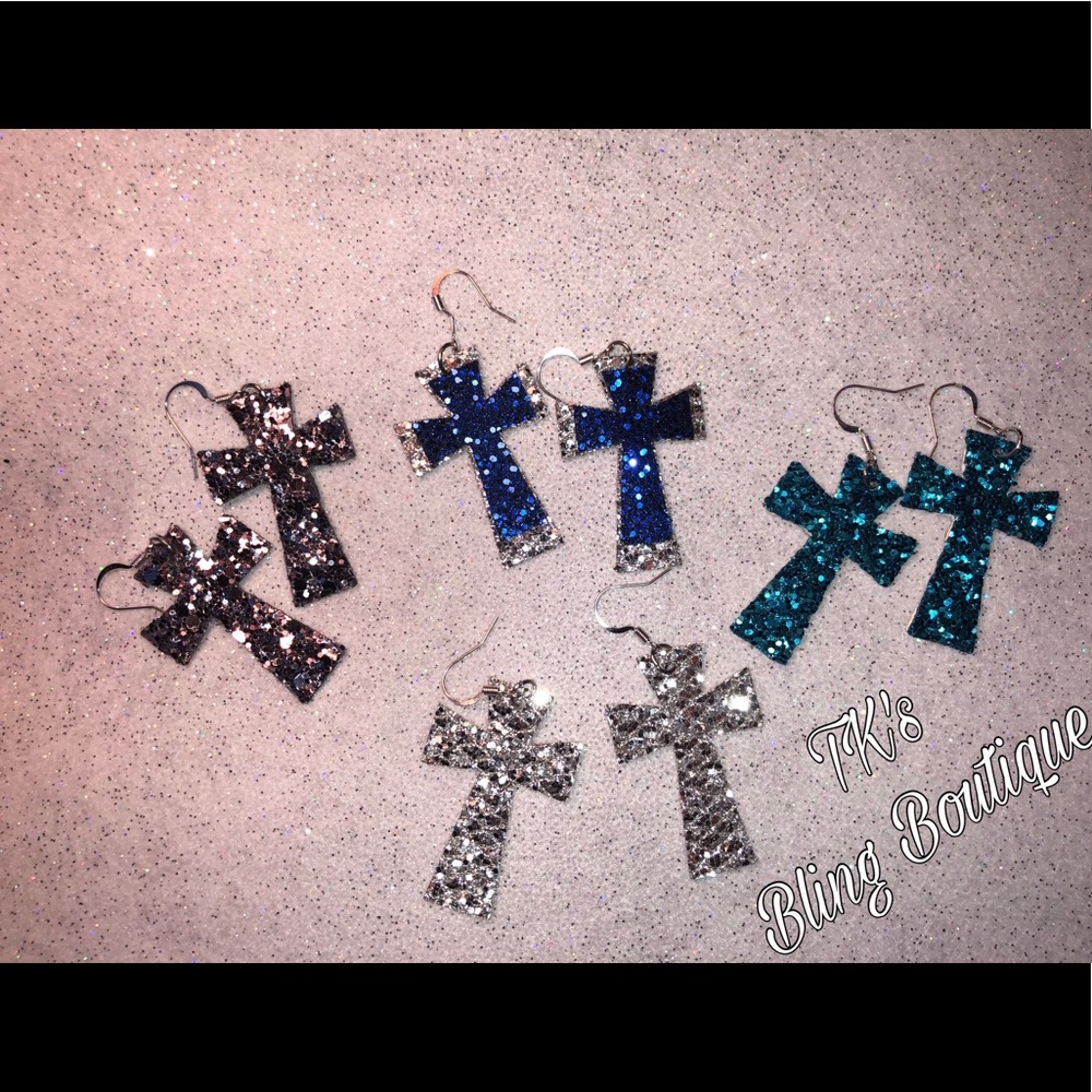 Glittery cross earrings